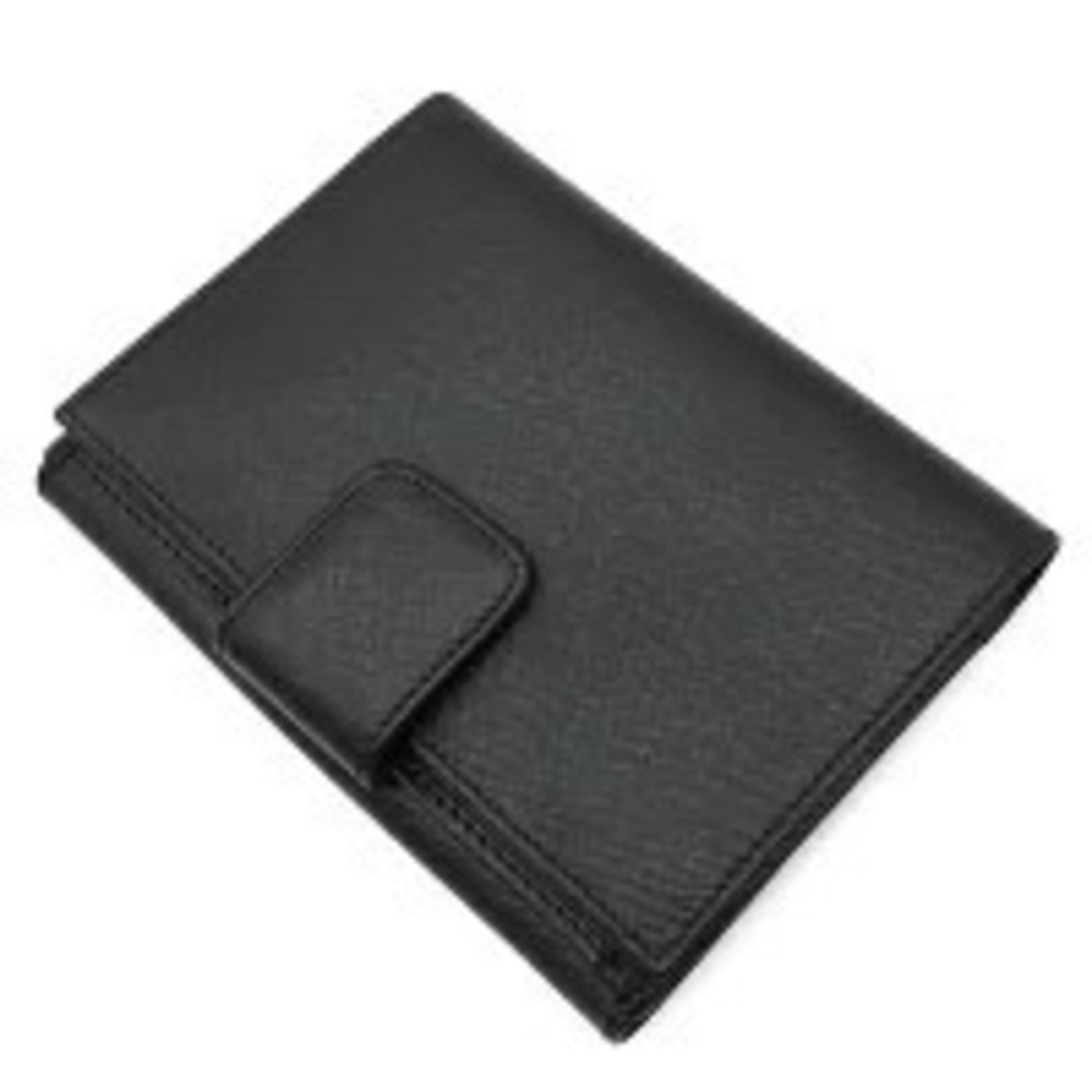 Prada fold Double Wallet Nero Bi Leather Compact Saffiano Snap Closure Black